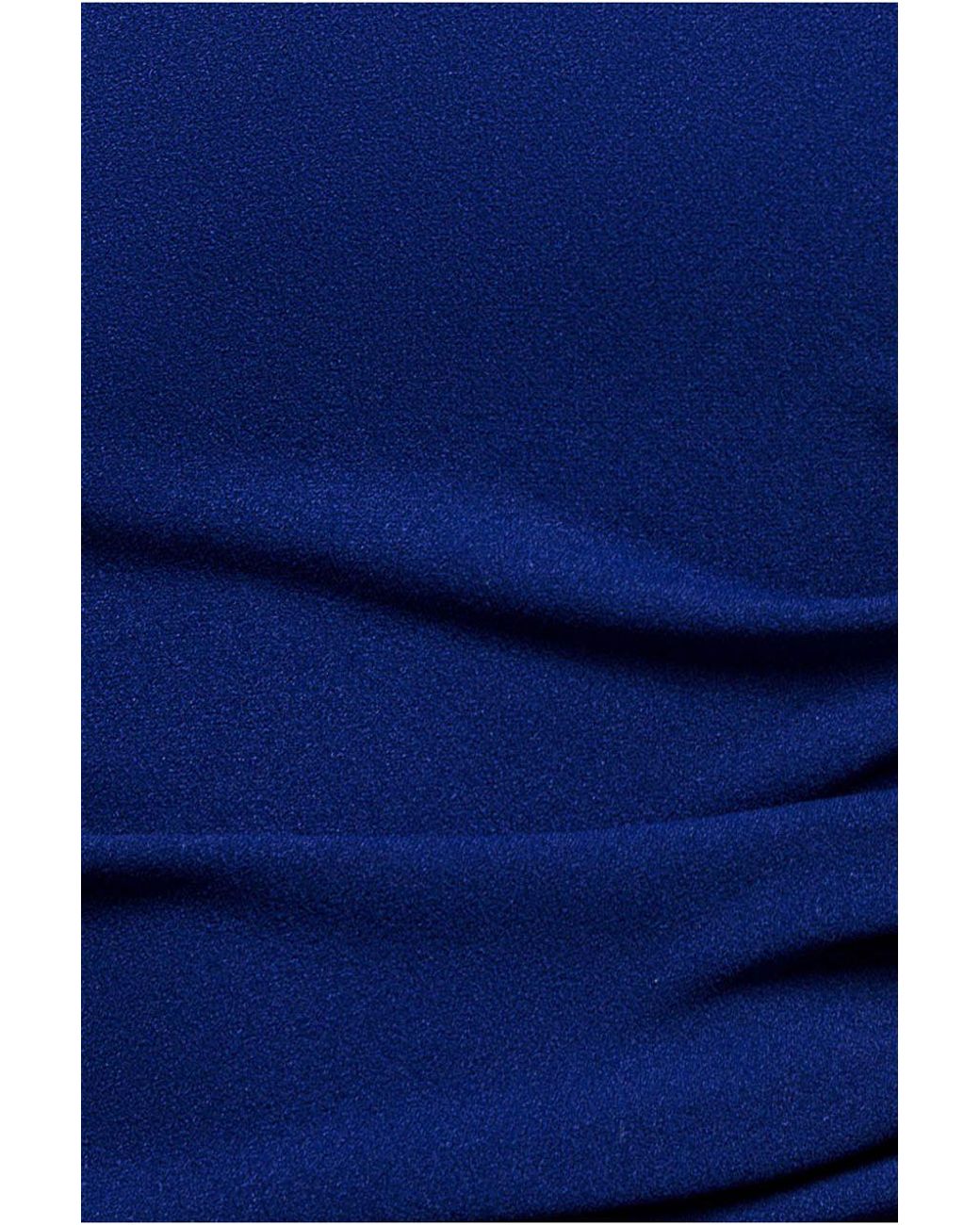 Goddiva Blue One Shoulder Puffed Satin Sleeve Evening Maxi Dress