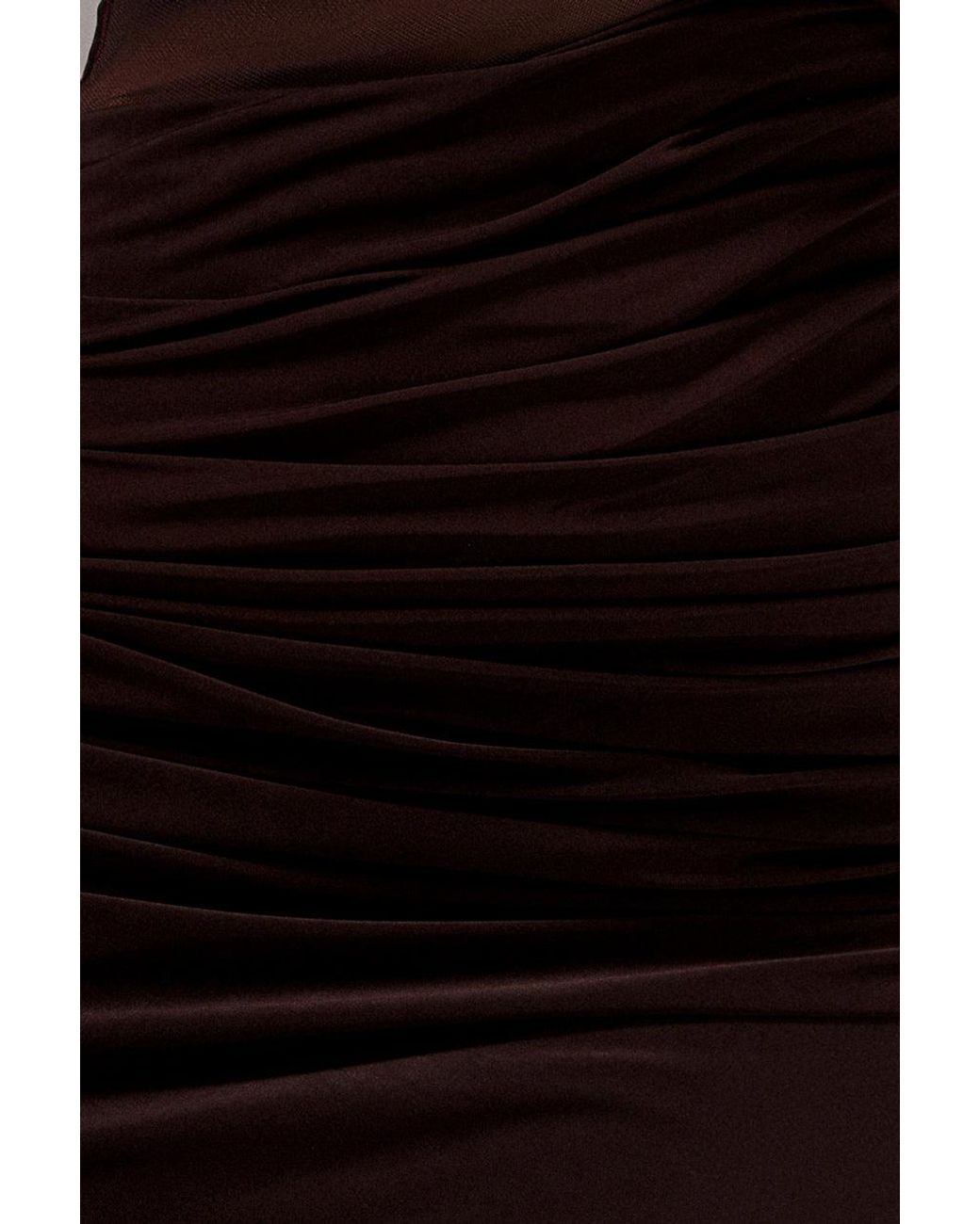 Goddiva Brown Gathered Cowl Asymmetric Mesh And Soft Touch Maxi Dress