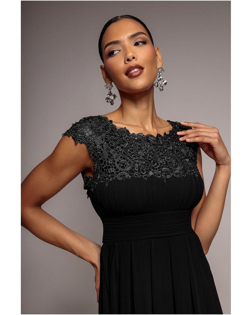 Goddiva Blue Crochet & Pleated Top High Low Maxi