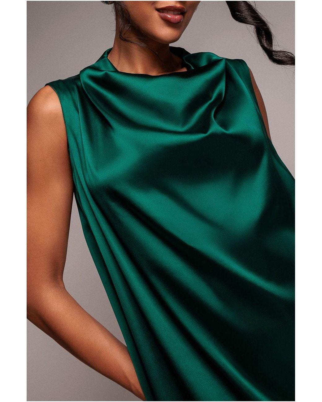 Goddiva Green Cowl Neck Back Wing Satin High Low Midi Dress