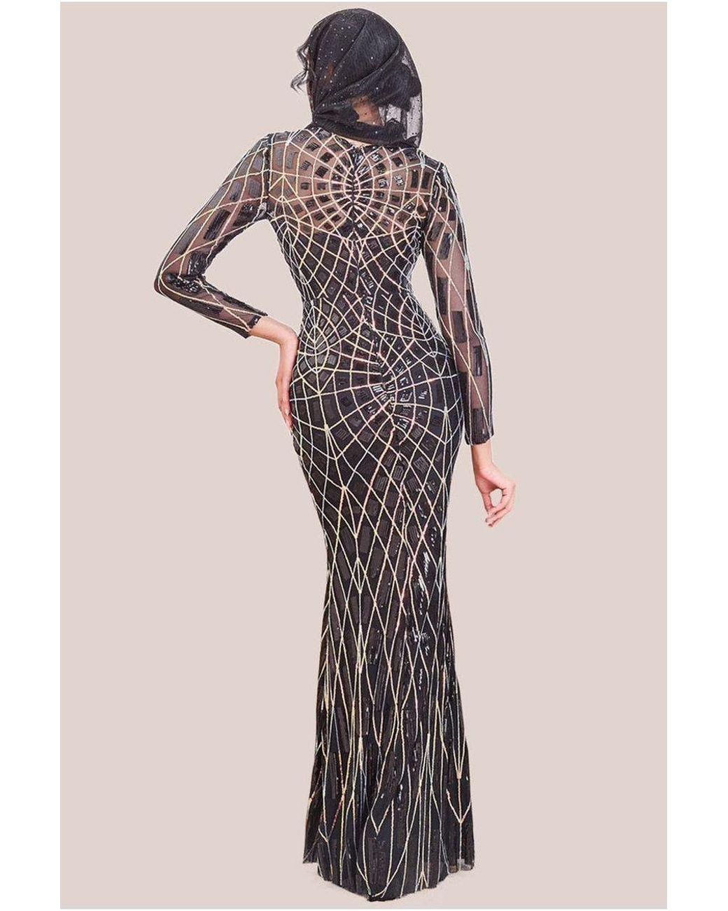 Goddiva Black Modesty Geo Sequin Maxi Dress