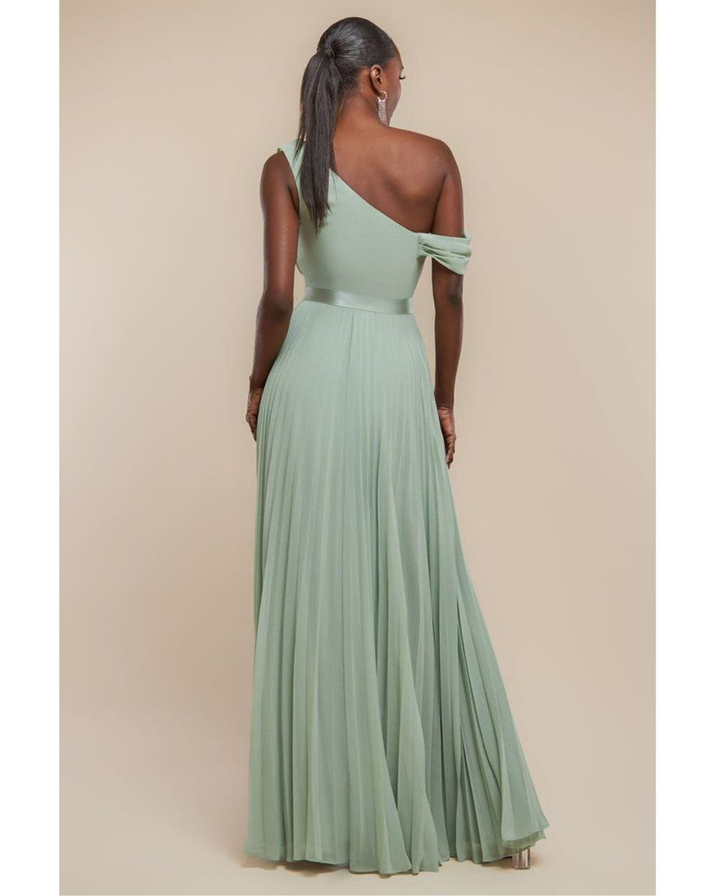 Goddiva Cowl Neck One Shoulder A Line Chiffon Maxi Dress in Green | Lyst UK
