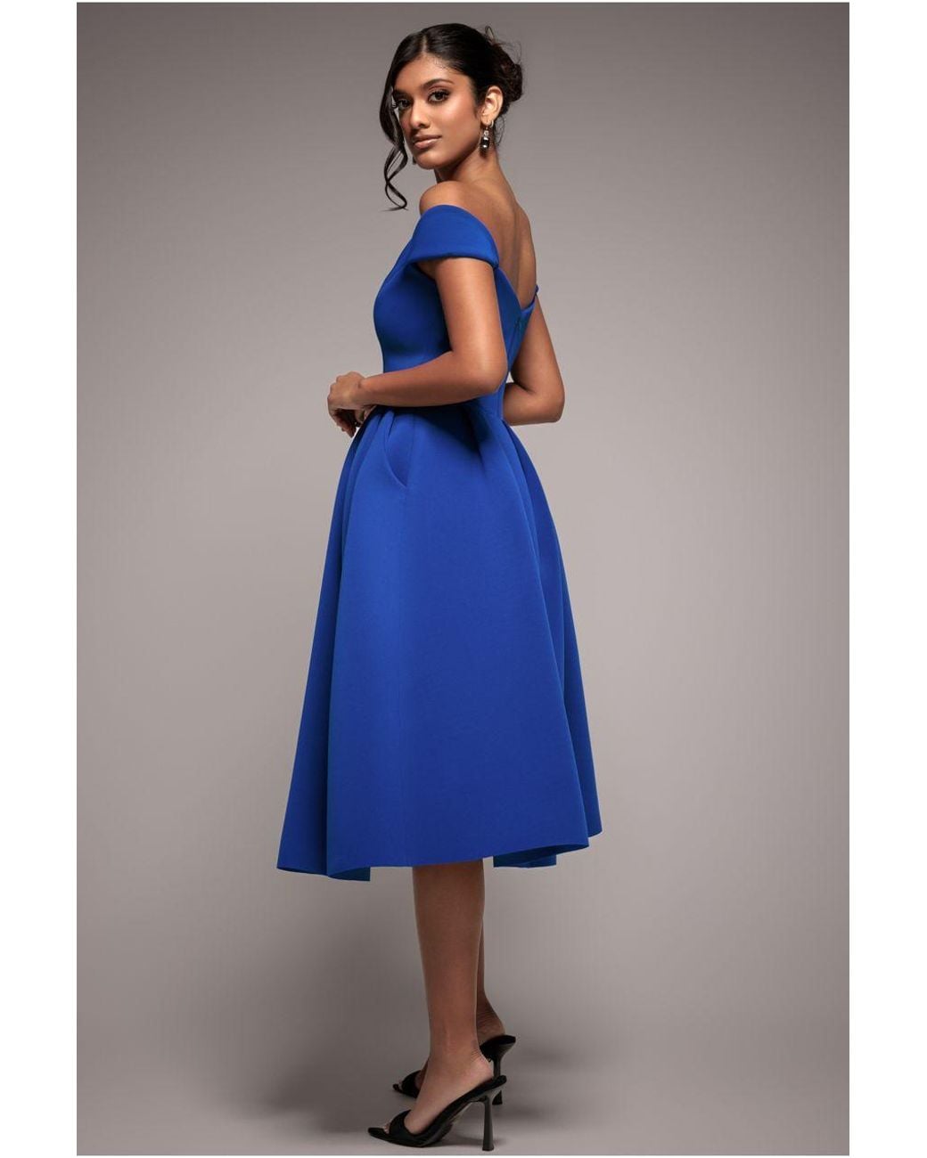 Goddiva Blue Scuba Foam Skater Midi Dress
