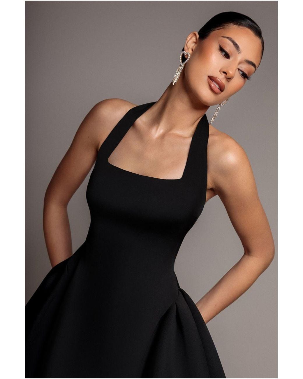 Goddiva Brown Corset Fit And Flare Halter Neck Skater Mini Dress