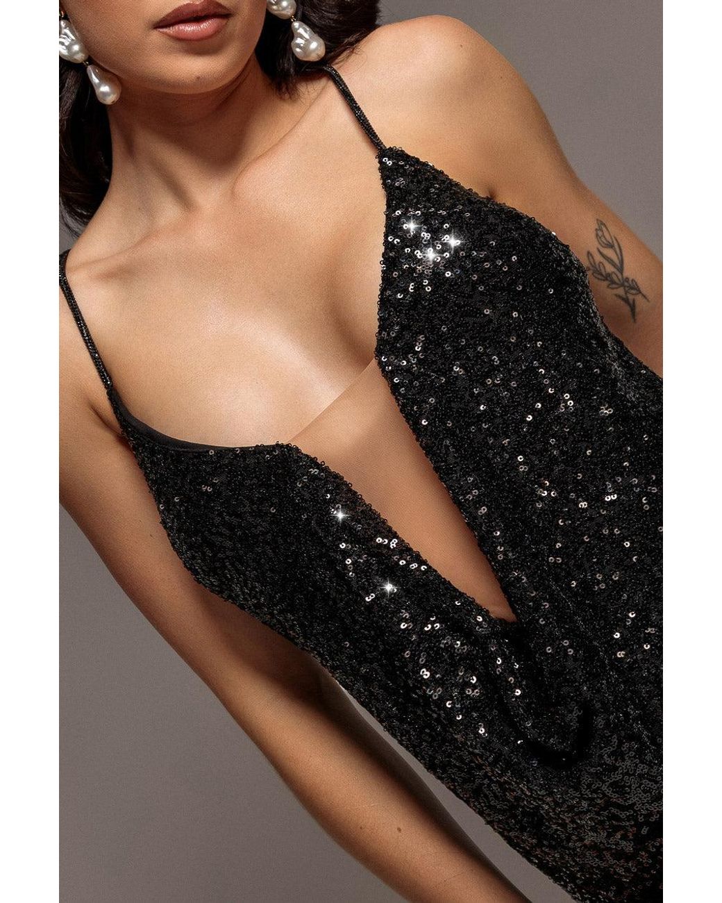 Goddiva Blue Plunge Cowl Criss Cross Back Sequin Maxi Dress