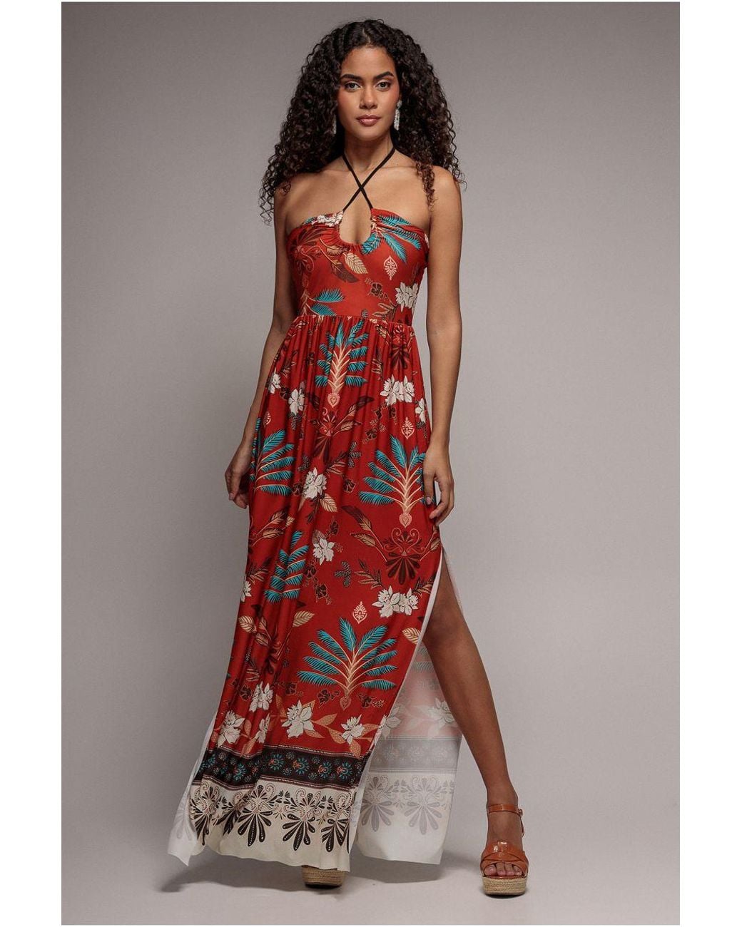 Goddiva Orange Printed Tie Back Maxi