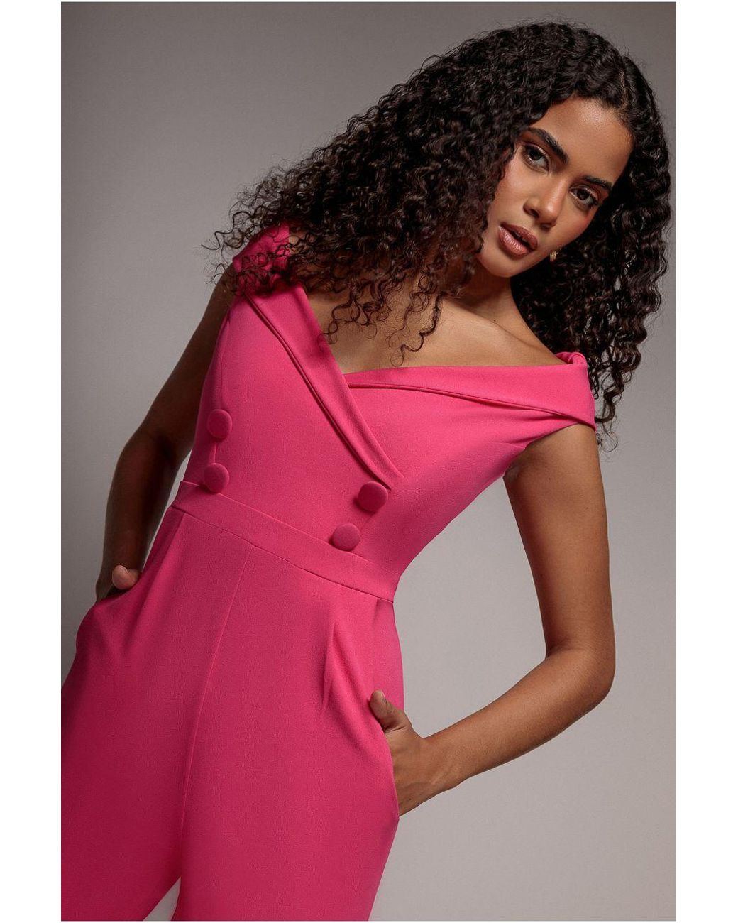 Goddiva Pink Bardot Wrap Sweetheart Neck Romper