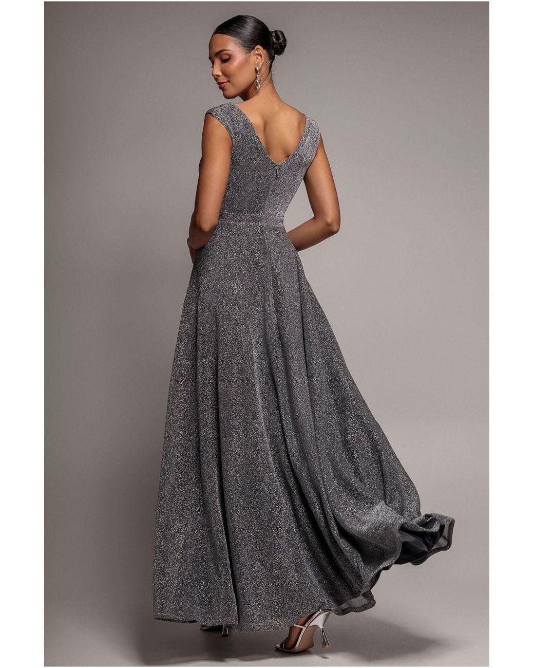Goddiva Blue Crossover Lurex Glitter Maxi Dress