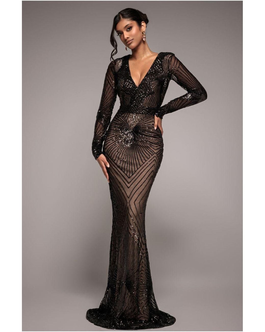 Goddiva Black Starburst Sequin Maxi
