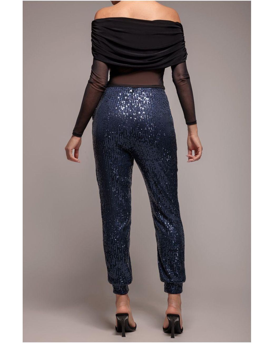 Goddiva Blue Sequin Cuffed Ankle Trouser