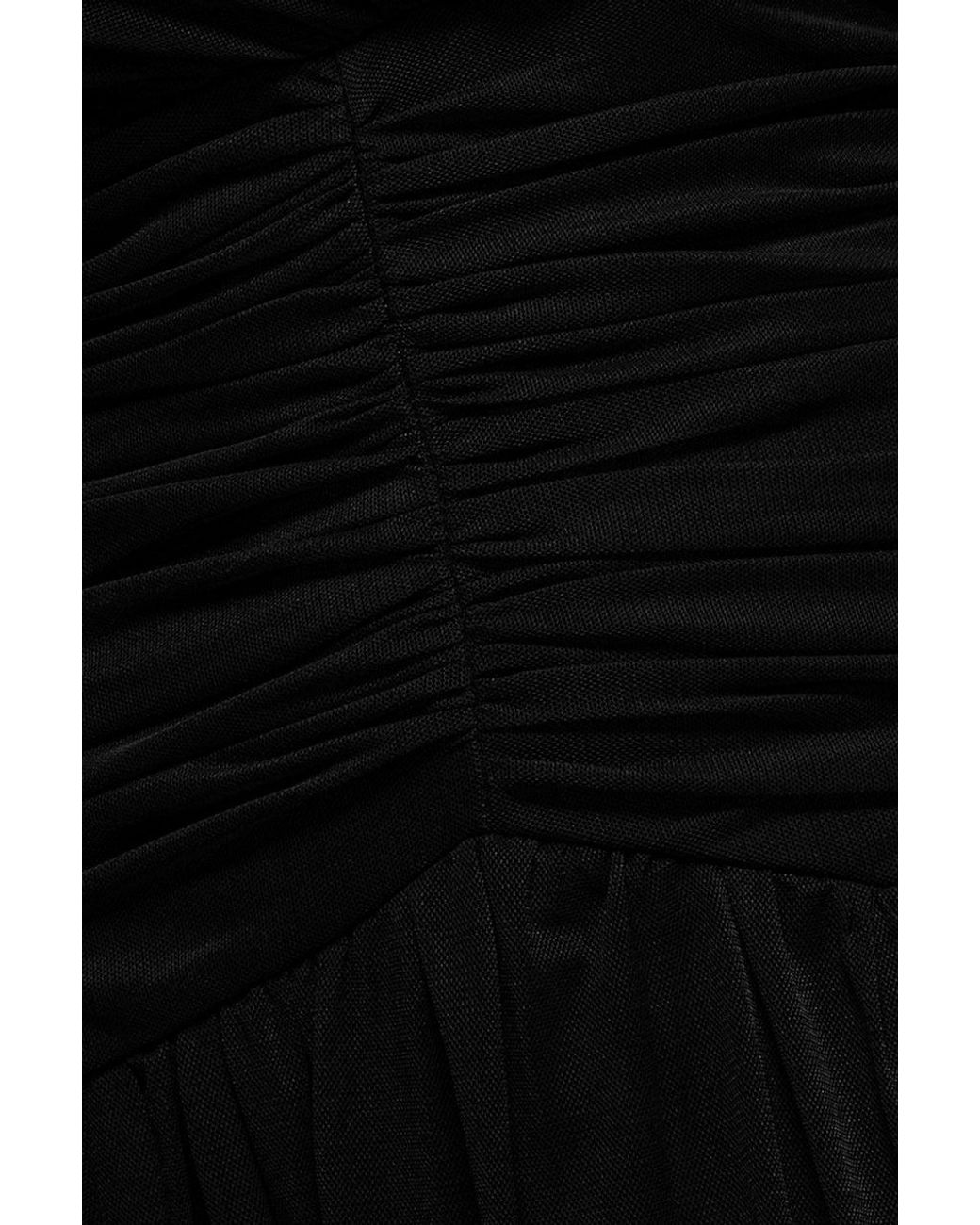 Goddiva Black Gathered Long Balloon Sleeve A-Line Mesh Maxi Dress