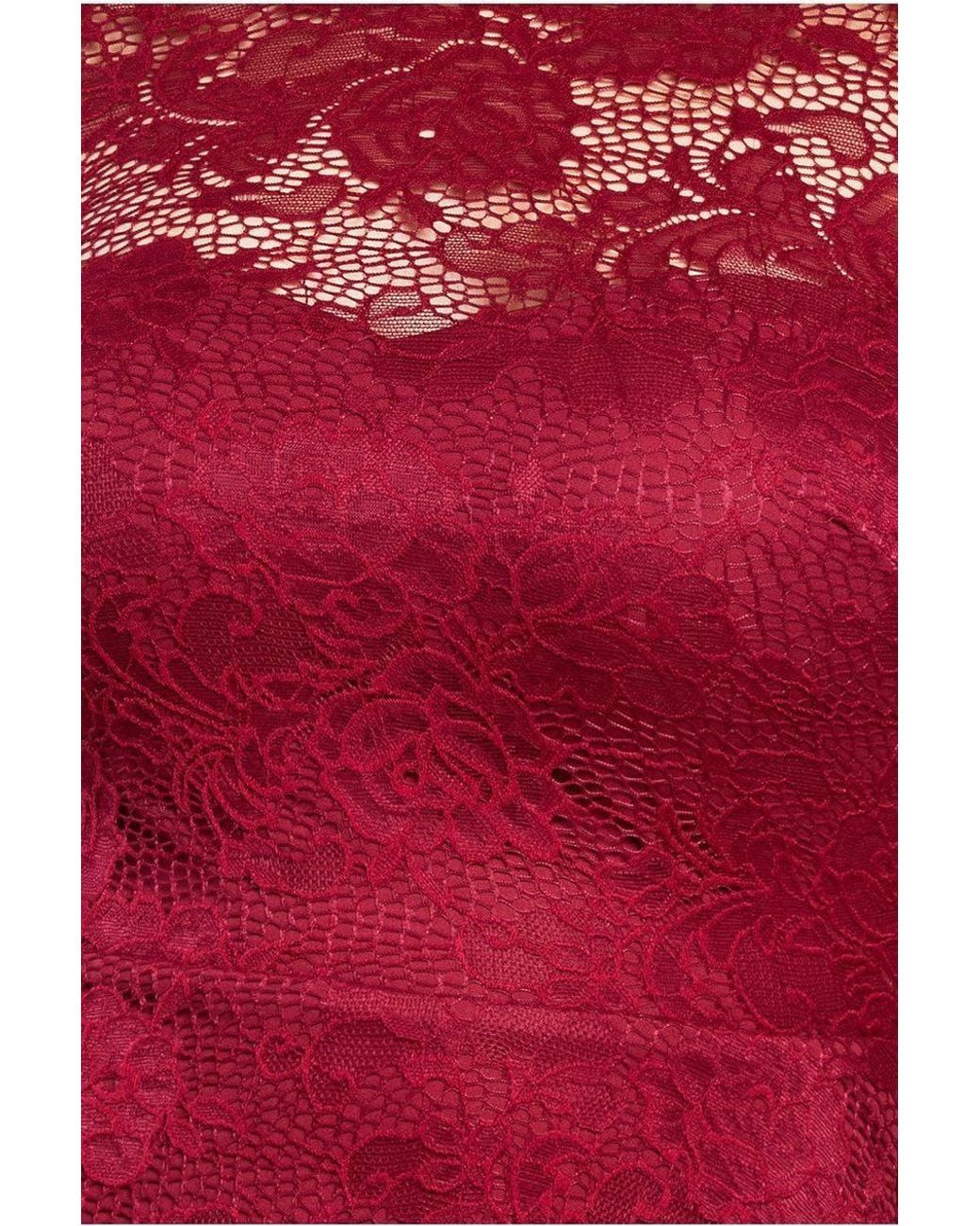 Goddiva Red Scalloped Lace A-Line Maxi Dress