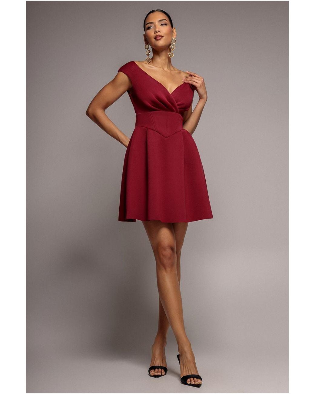 Goddiva Red Corset Fit & Flare Mini Dress