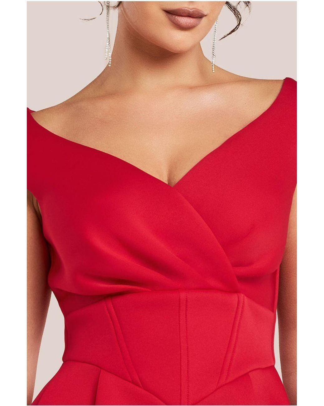 Goddiva Red Corset Fit & Flare Midi Dress