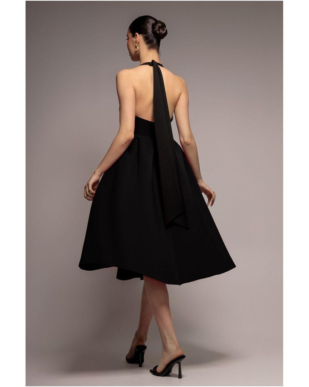 Goddiva Black Halter Neck Pleated A-Line Midaxi Dress