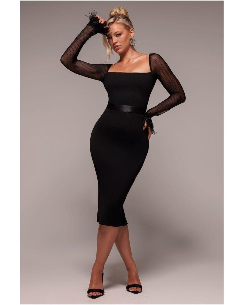 knee length dresses for ladies Big Bow Mesh Bodycon Midi Dress main image 1