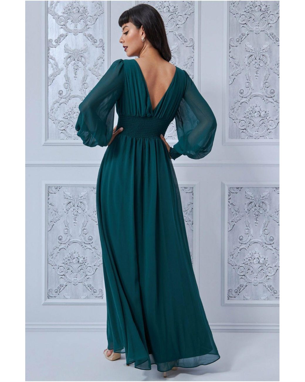 Goddiva Chiffon Puffy Sleeve Maxi Dress 