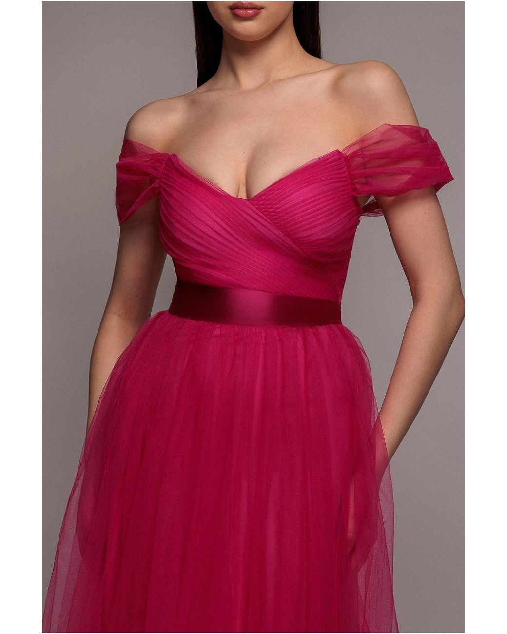 Goddiva Pink Off The Shoulder Princess Maxi Dress