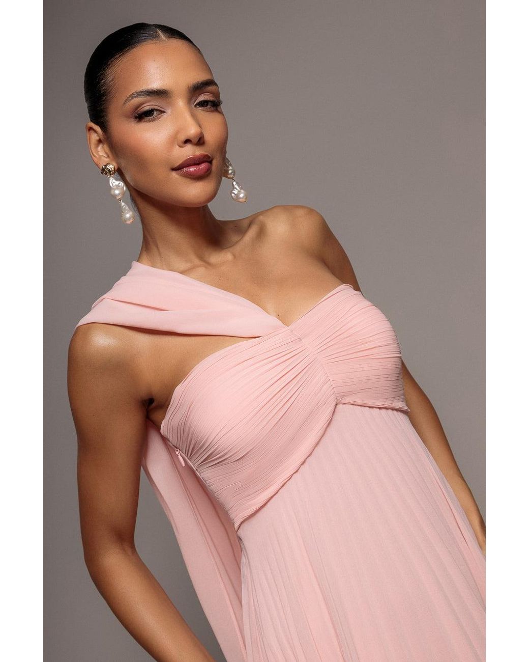 Goddiva Pink Sleeveless Pleated Chiffon Multiway Scarf Maxi Dress