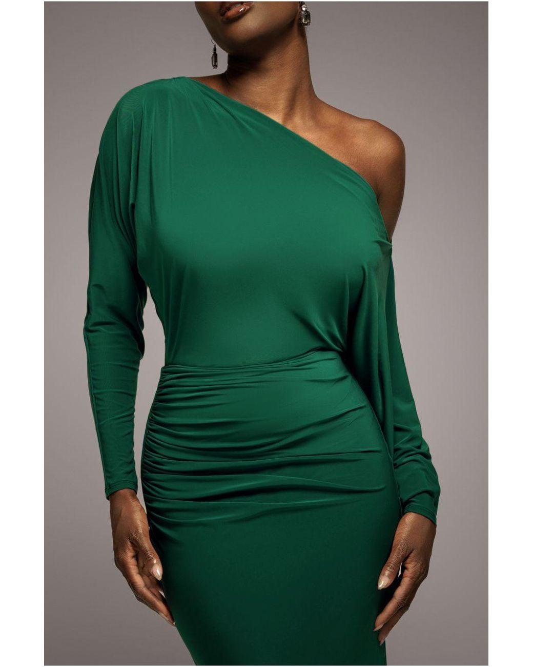 Goddiva Green Bat Wing Elasticated Side Gather Maxi Dress