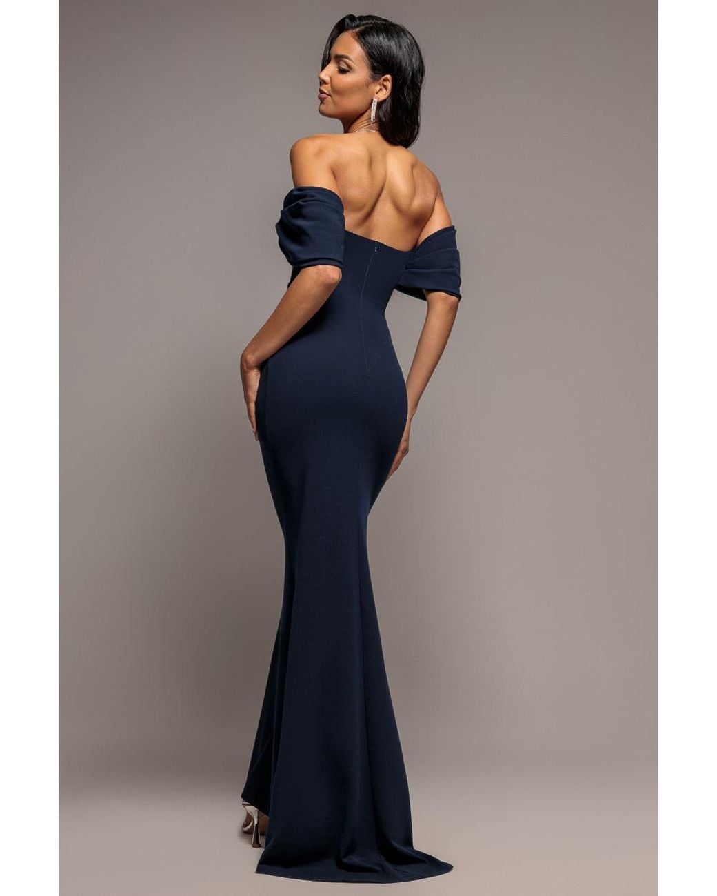 Goddiva Blue Off The Shoulder Draped Sleeve Maxi Dress
