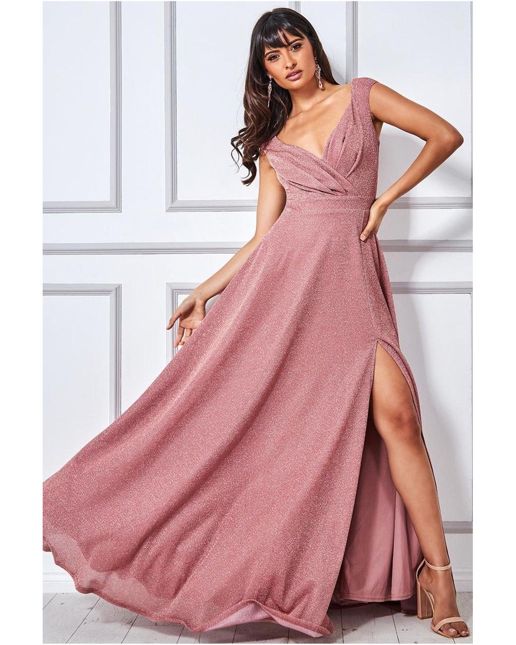 Pink glitter maxi dress sales
