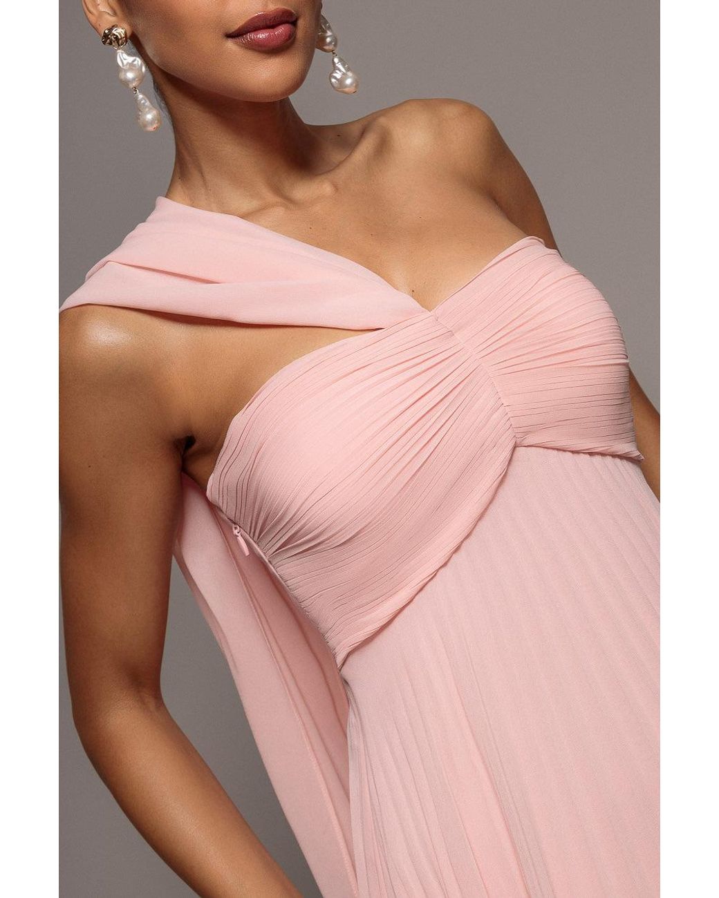 Goddiva Pink Sleeveless Pleated Chiffon Multiway Scarf Maxi Dress