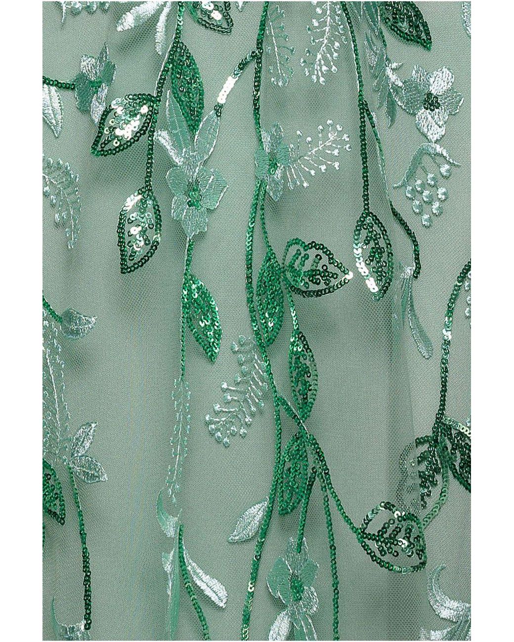 Goddiva Green Flared Sleeve Embroidered Maxi Dress