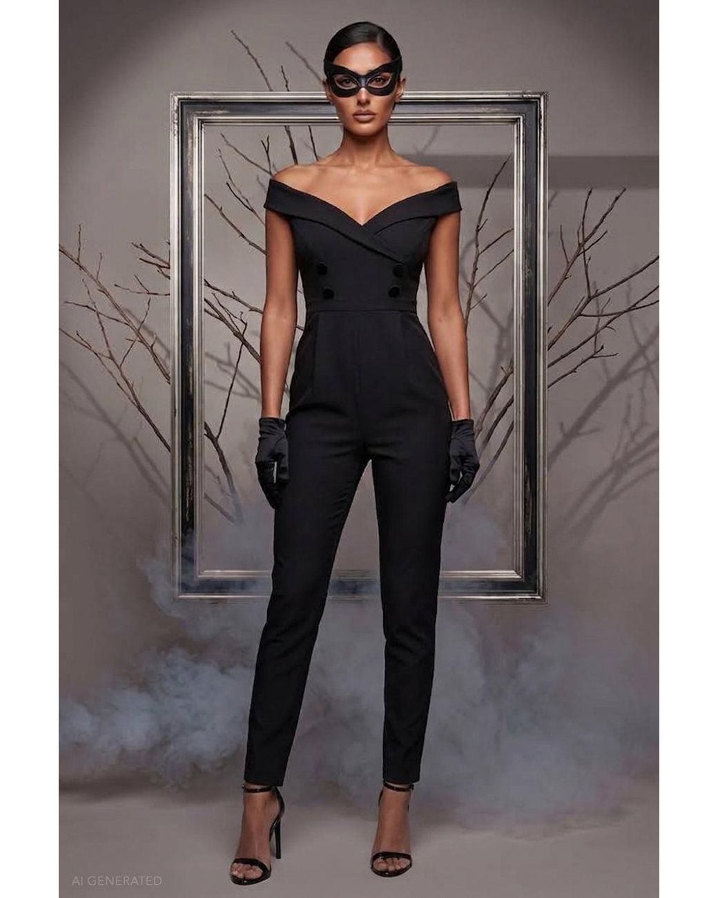Goddiva Gray Off The Shoulder Jumpsuit Catwoman-Inspired Halloween Costume