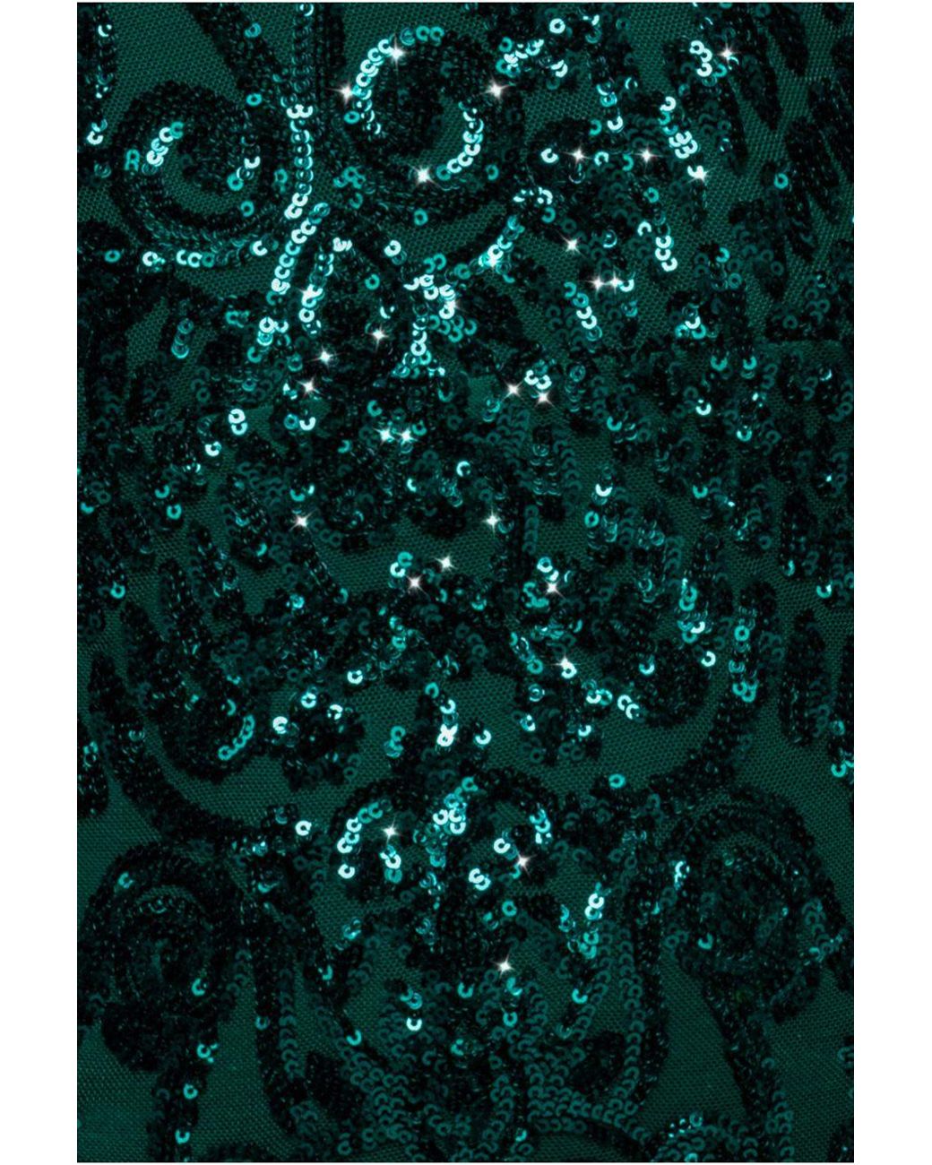 Goddiva Green Embellished Sequin Bishop Sleeve Maxi Dress