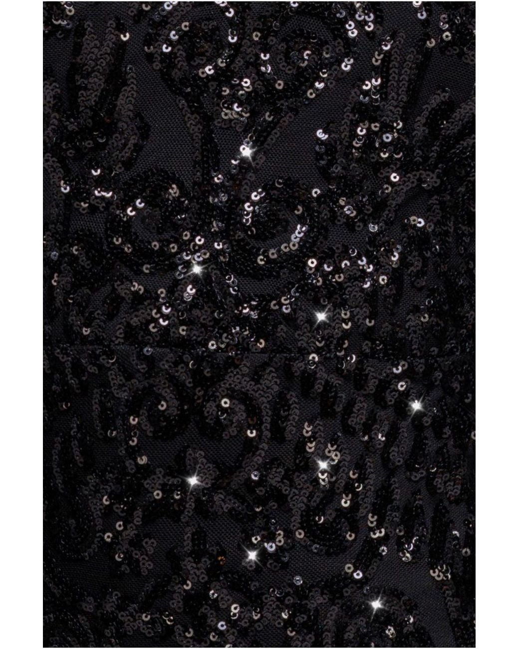 Goddiva Black Embellished Sequin Bishop Sleeve Maxi Dress