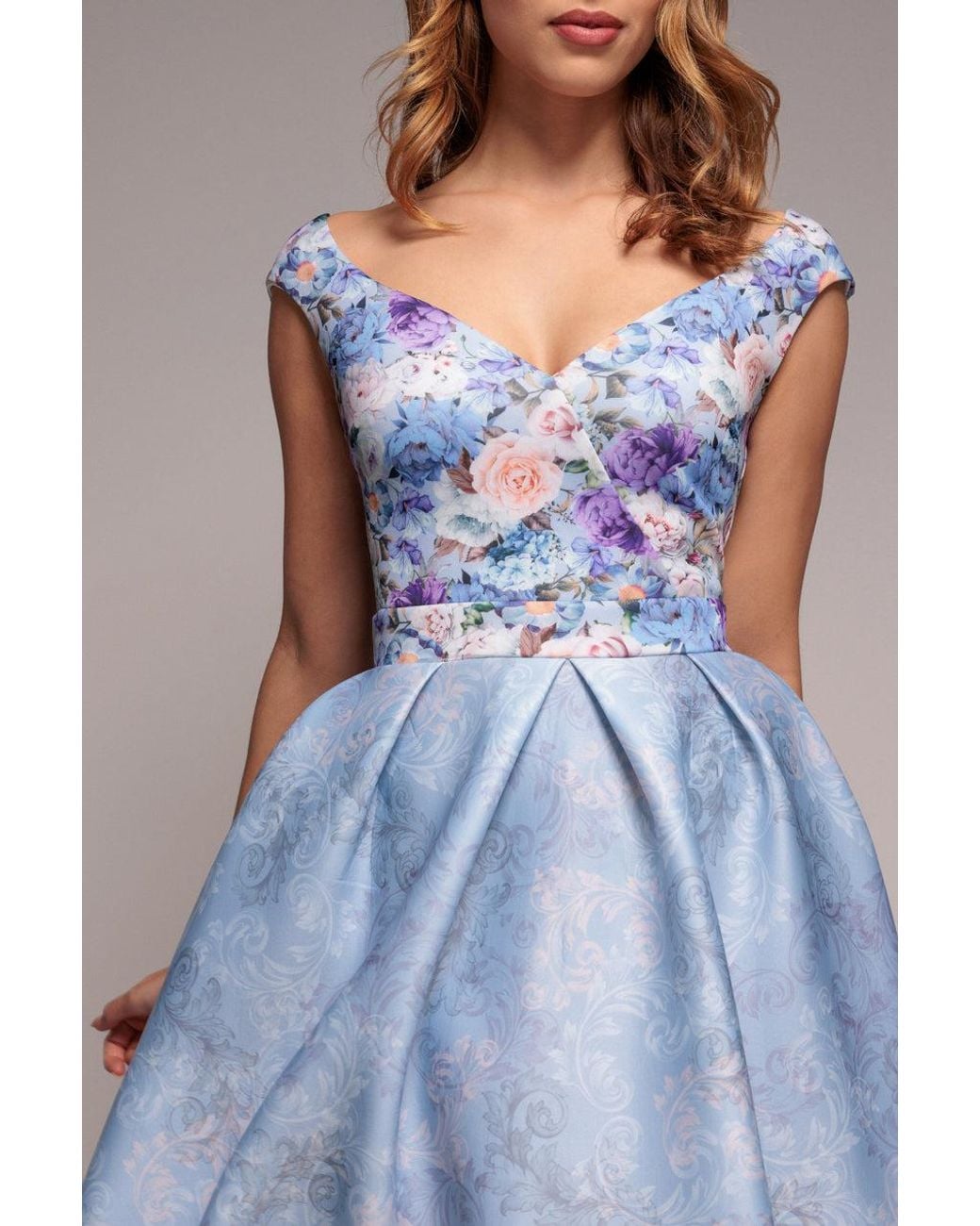 Goddiva Blue Sweetheart Floral Midi Dress