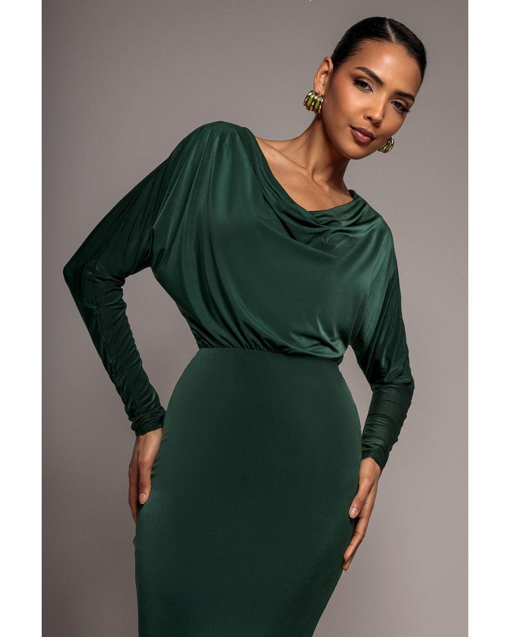 Goddiva Green Reversible Blouson Kimono Sleeve Maxi Dress