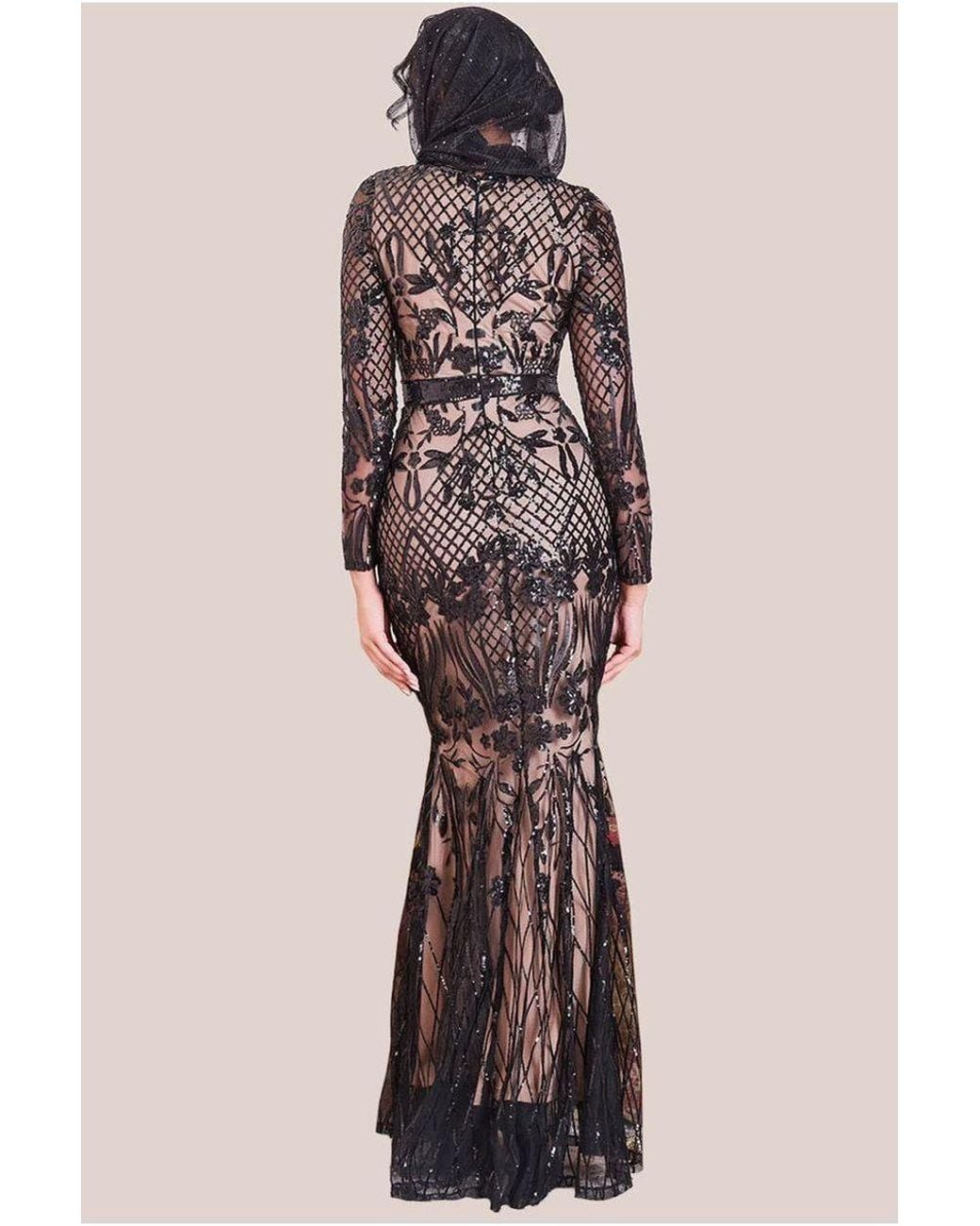 Goddiva Black Modesty Sequin Evening Maxi Dress
