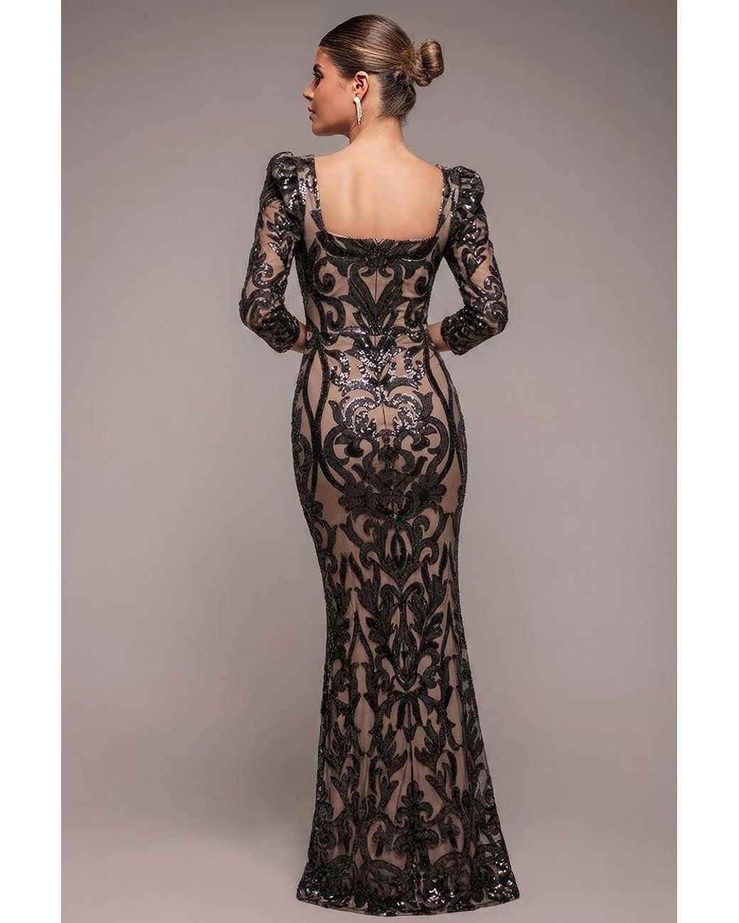 Goddiva Black Square Neck Scalloped Lace Maxi