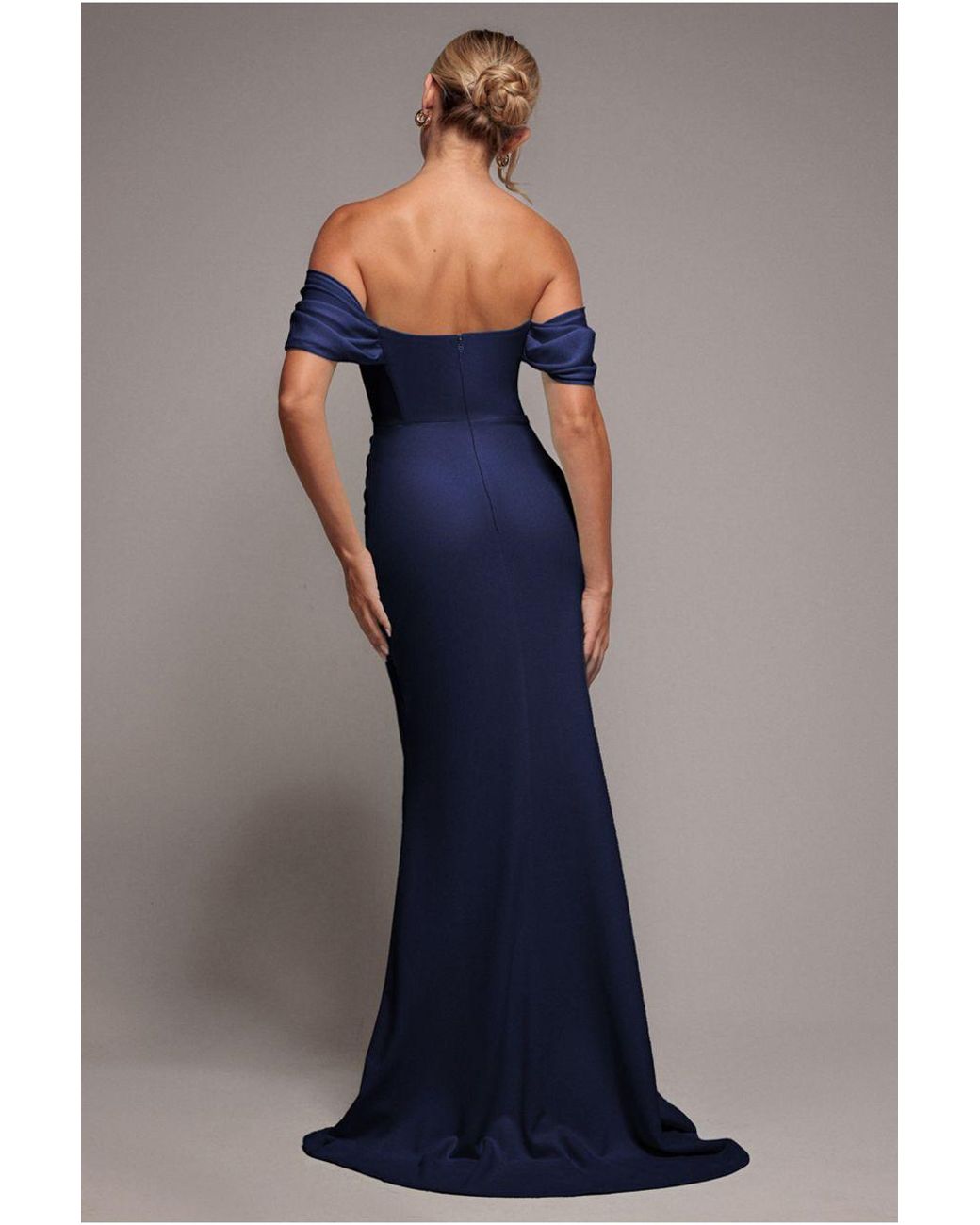 Goddiva Blue Off The Shoulder Draped Sleeve Maxi Dress With Diamante Neckline