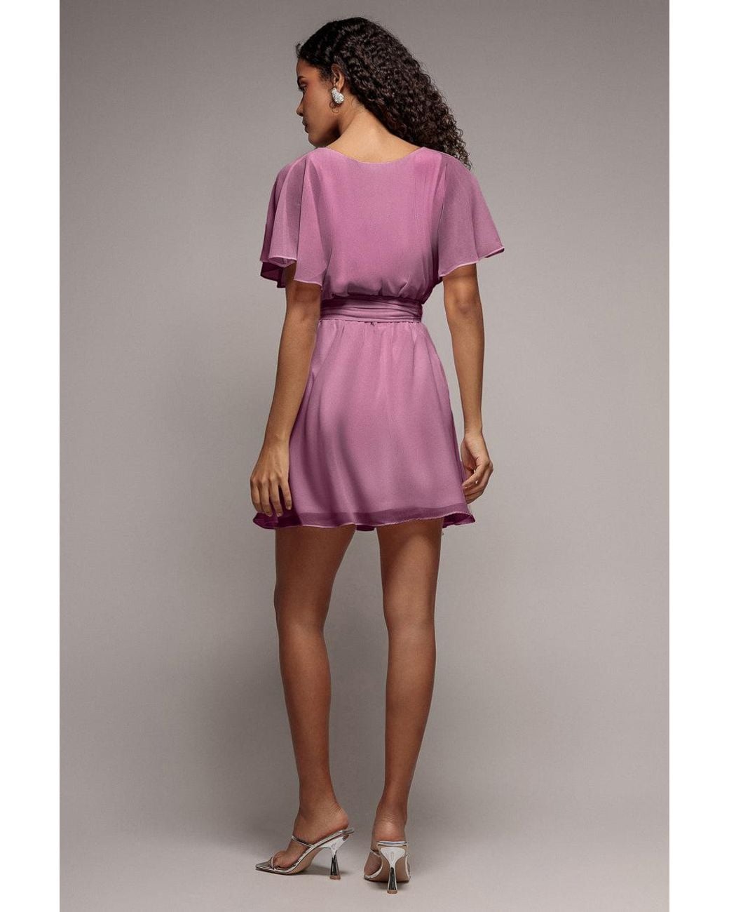 Goddiva Pink Flutter Sleeve Wrap Mini Dress With Elasticated Waist