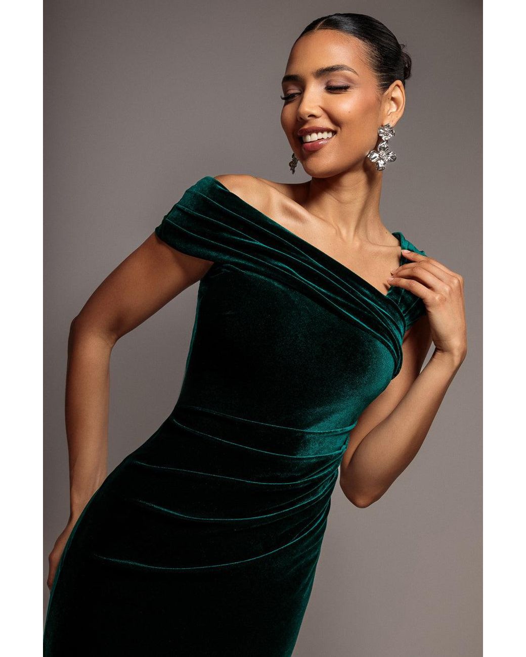 Goddiva Multicolor One Shoulder Velvet Maxi Dress