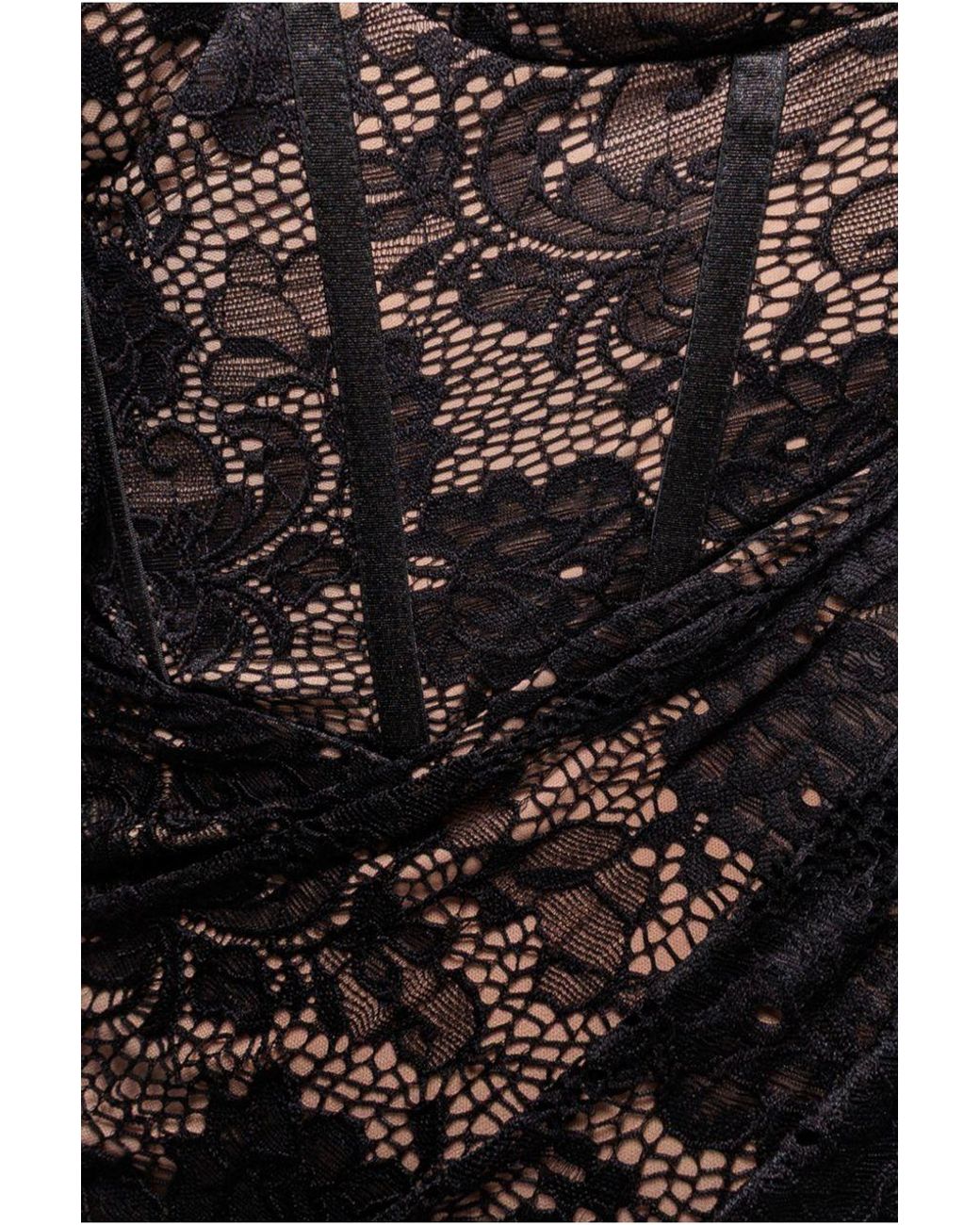 Goddiva Black Scalloped Lace Corset Bodice Midi Dress