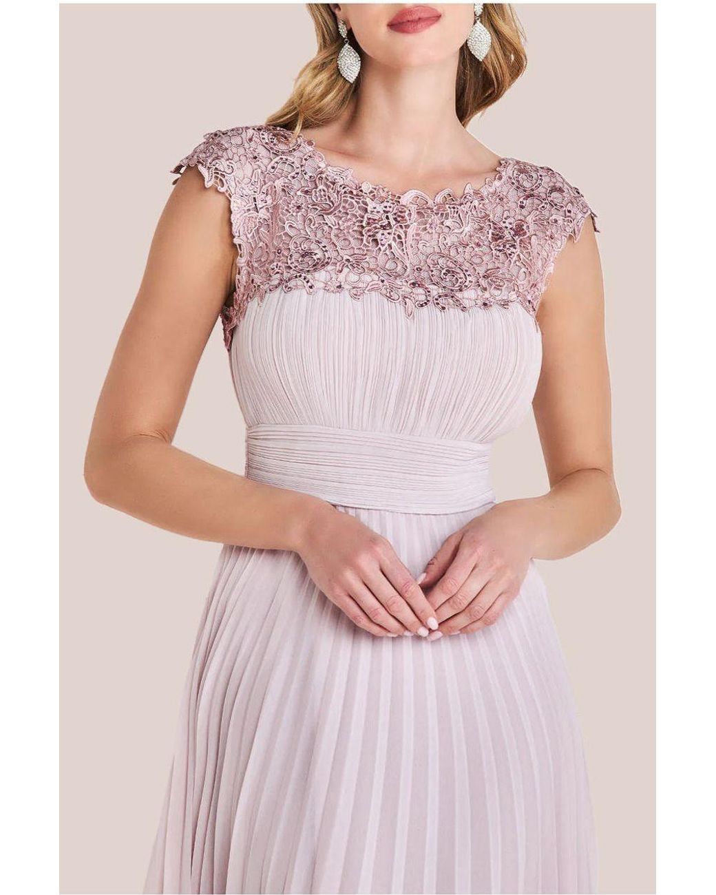 Goddiva Pink Crochet & Pleated Top High Low Maxi