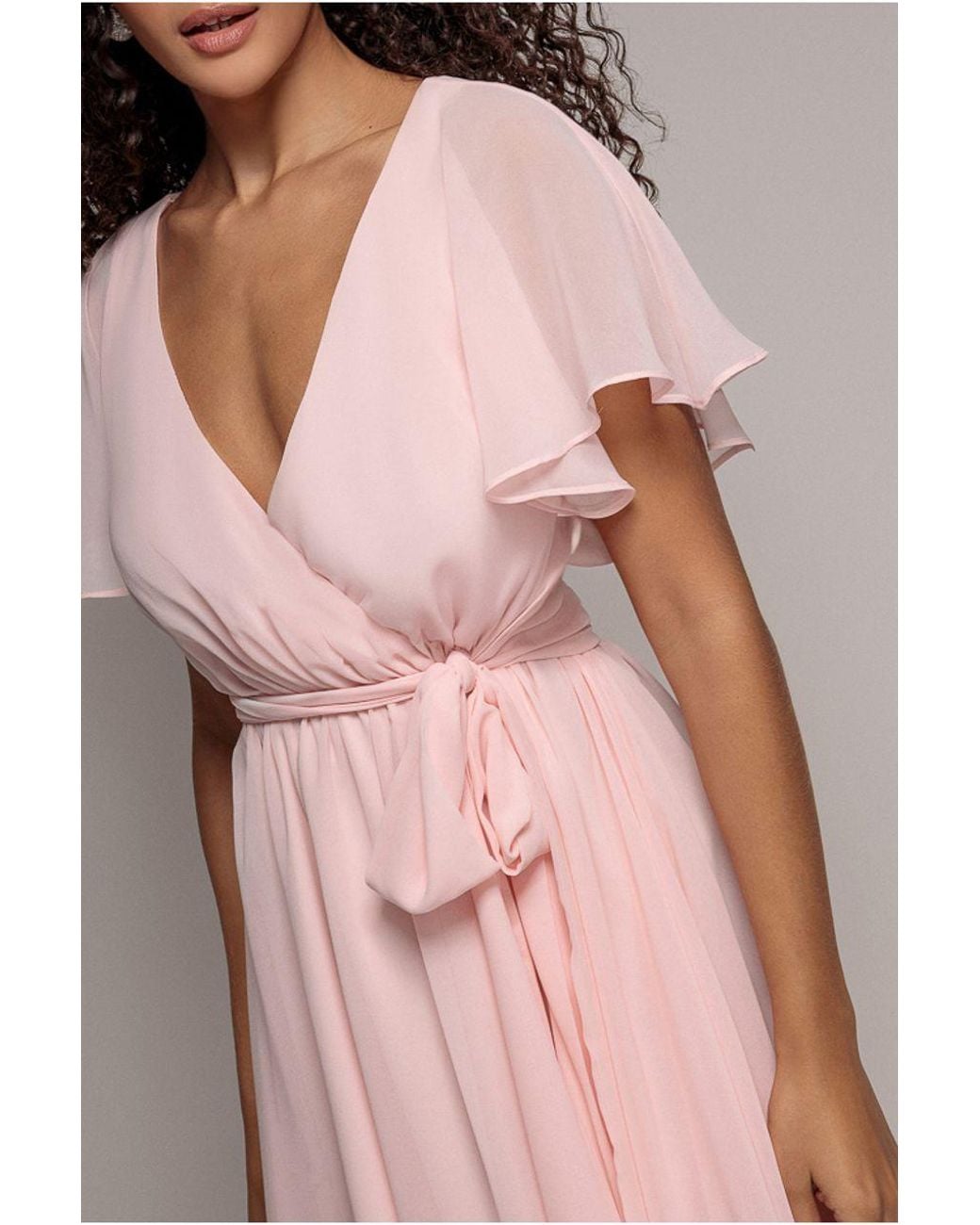 Goddiva Pink Flutter Sleeve Wrap Mini Dress With Elasticated Waist