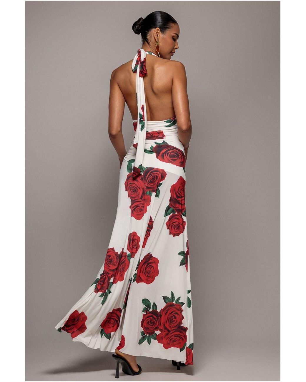 Goddiva Multicolor Floral Halter Neck Empire Waist Gathered Maxi Dress