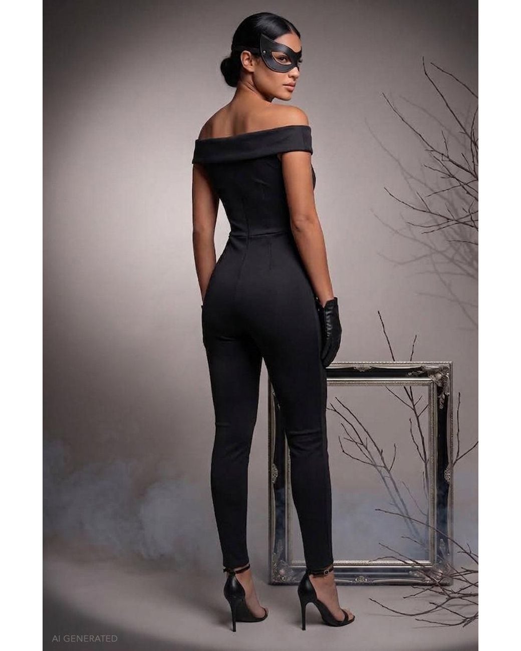 Goddiva Gray Off The Shoulder Jumpsuit Catwoman-Inspired Halloween Costume