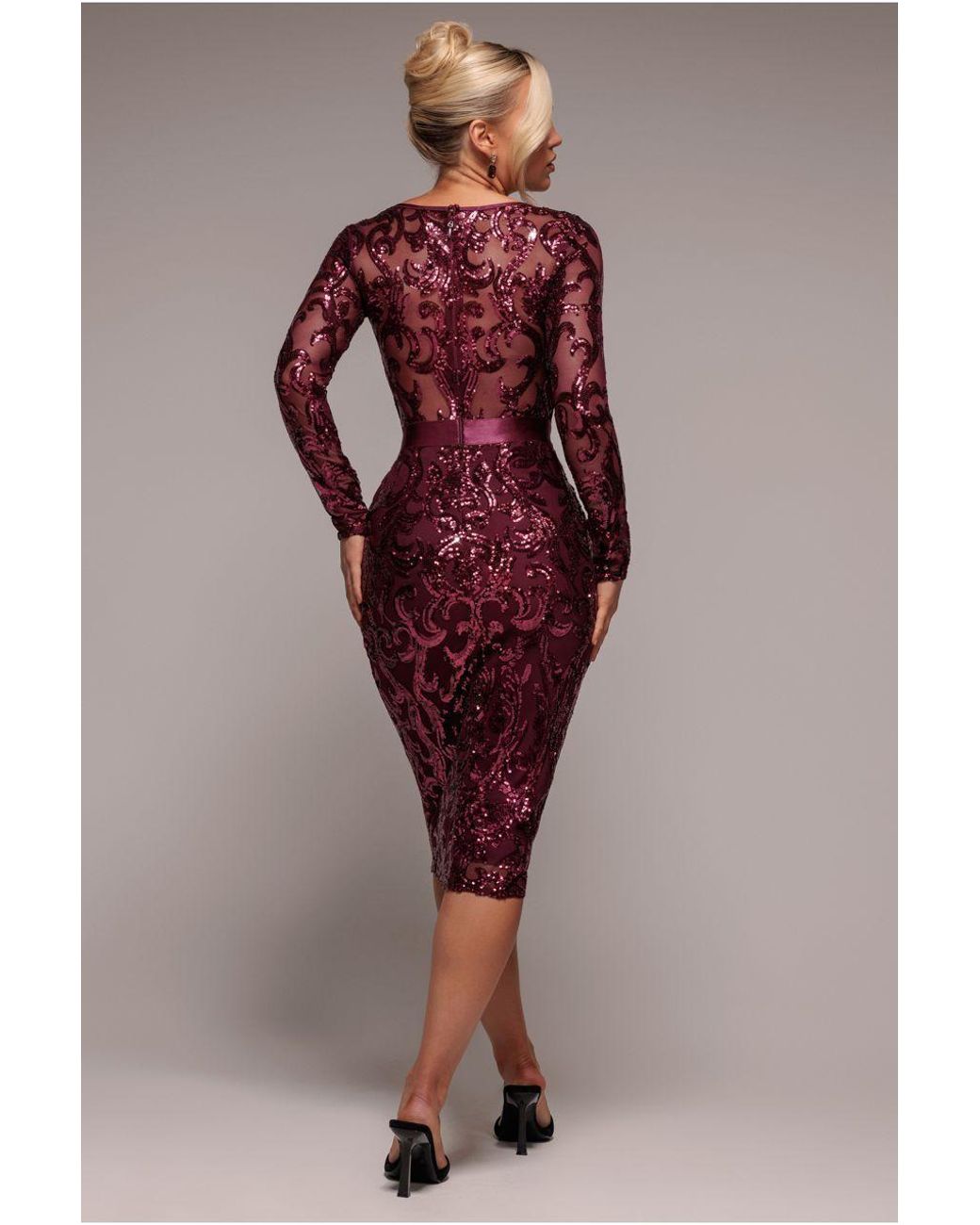 Goddiva Red Sequin & Mesh Midi Dress