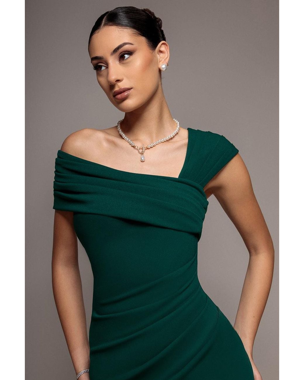 Goddiva Green One Shoulder Evening Maxi Dress