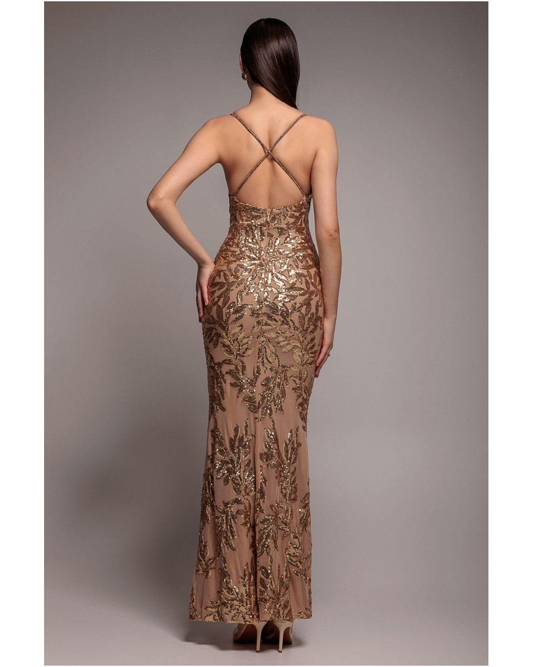Goddiva Pink Diamante Strap Sequin Maxi Evening Dress