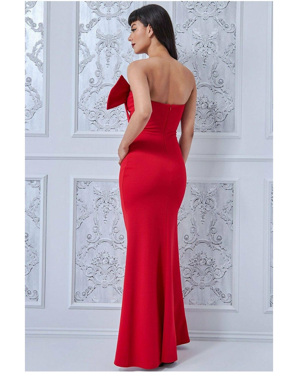 Goddiva Red Bow Detail Bandeau Maxi