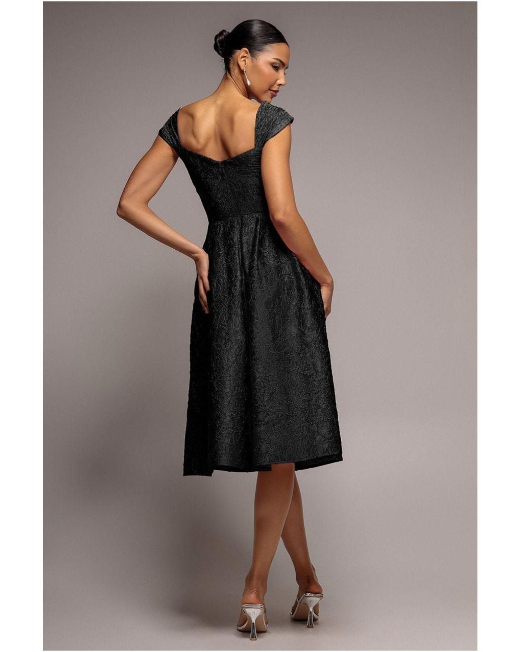Goddiva Black Crushed Satin Sleeveless A Line Midi Dress