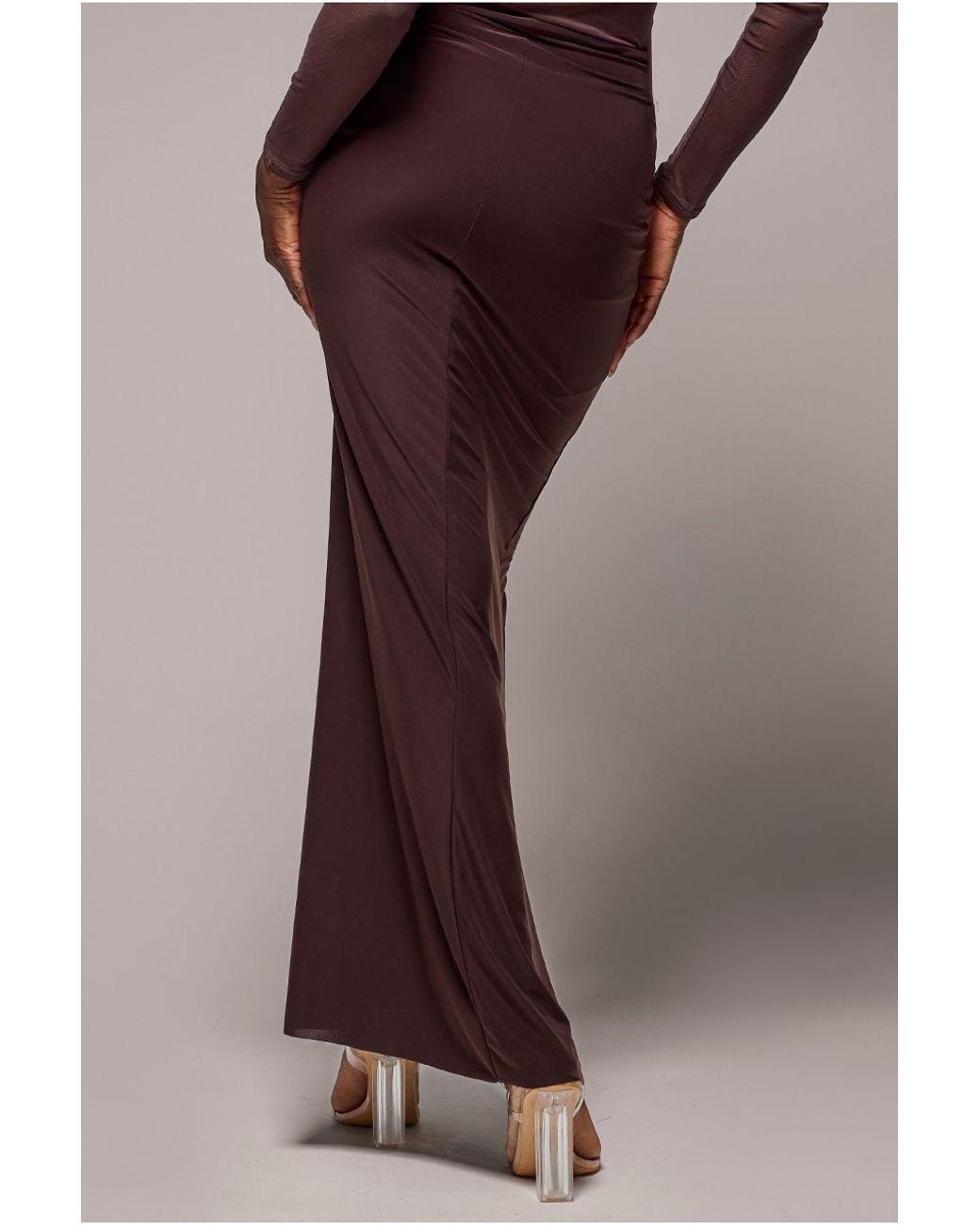 Goddiva Brown Super Split Front Drawstring Maxi Skirt