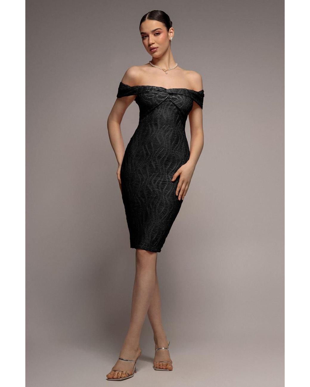 Goddiva Blue Front Knot Twist Midi Dress